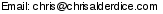 This artist's e-mail address is hidden inside a graphic to protect them from spam.  To send Chris Alderdice an e-mail, please type the address directly in to your E-mail software. If you are unable to read the graphic for any reason, please contact us at admin@crossrhythms.co.uk and we will supply you with the addresses you require.